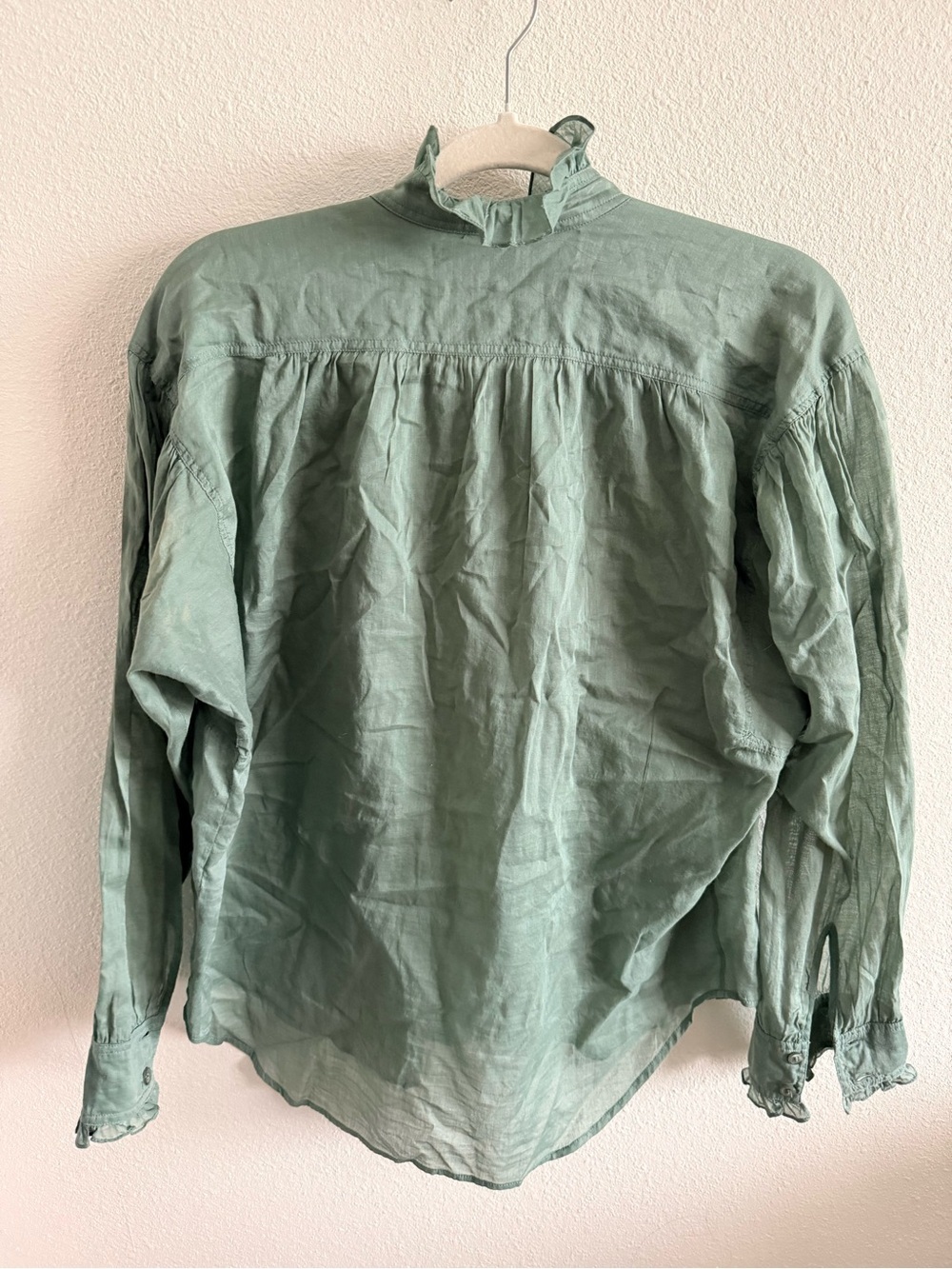 Isabel Marant Pamias Ruffled Cotton Blouse In Verdigris - Size 36 - Picture 5 of 5